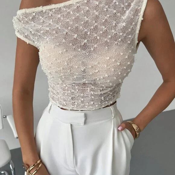 Apricot Casual Women's Asymmetric Neck Textured Knit Gathered